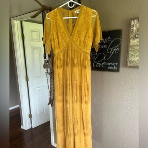 Mustard long lace dress